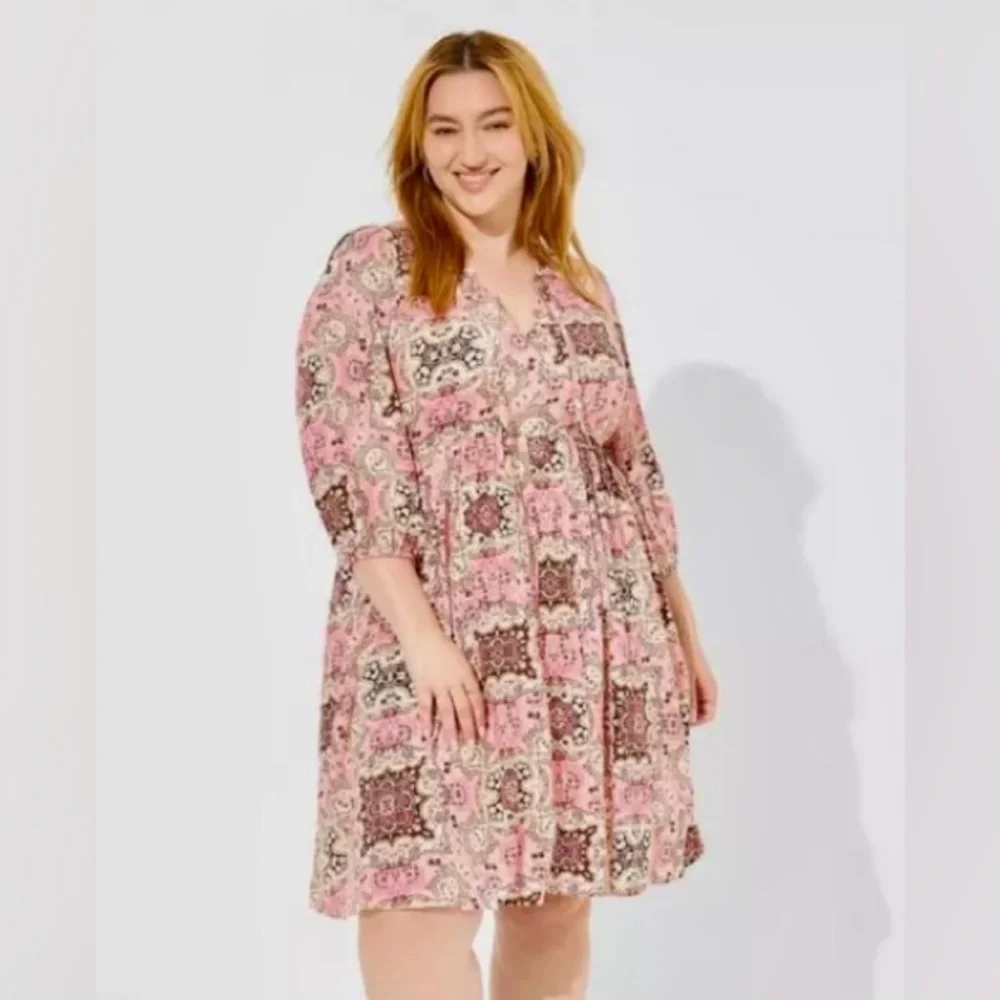 Torrid Pink Paisley-Min Gauze Tunic Dress - Size 2X - EUC! - Picture 2 of 10